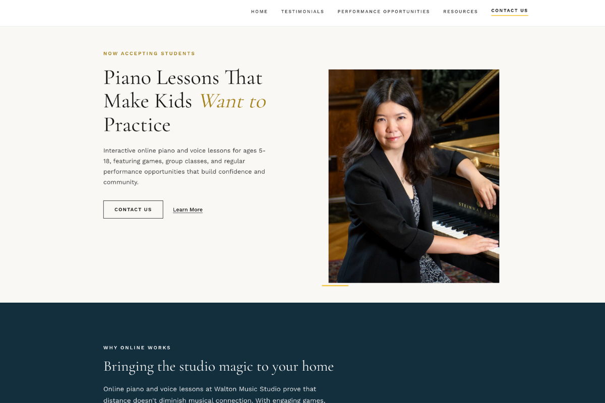A StudioSuite teacher website in the Refined design